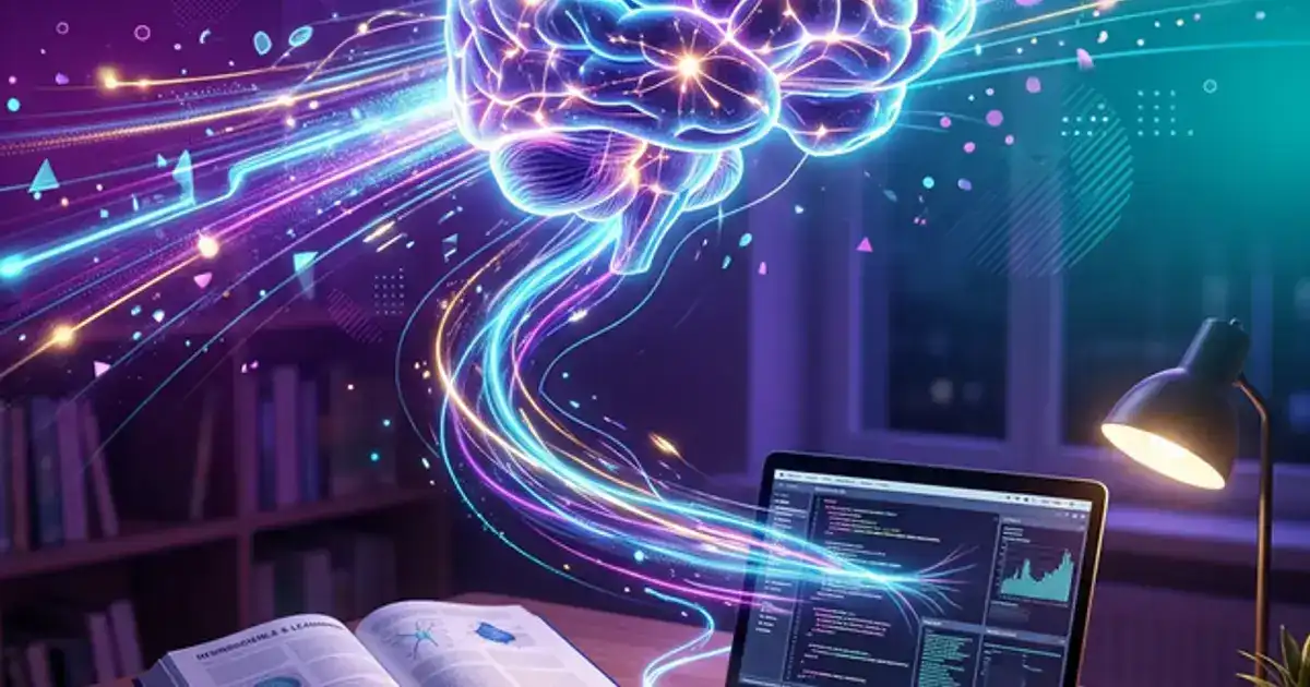 Brain with glowing neural connections accelerated by digital light streams