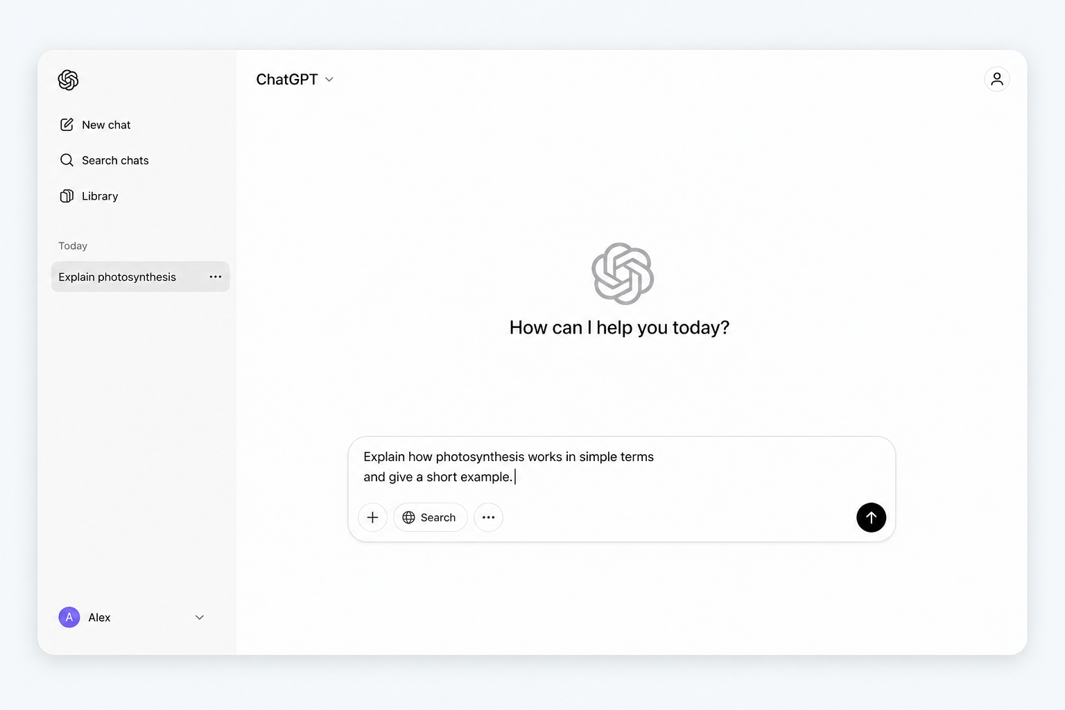 Minimal ChatGPT interface with a single focused prompt in a clean, distraction-free layout
