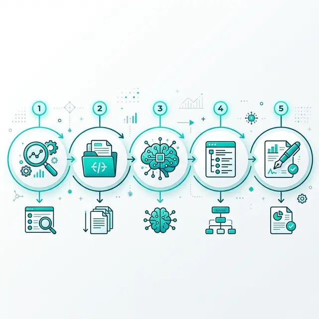 5-step AI research workflow: find sources, organize, analyze, outline, write
